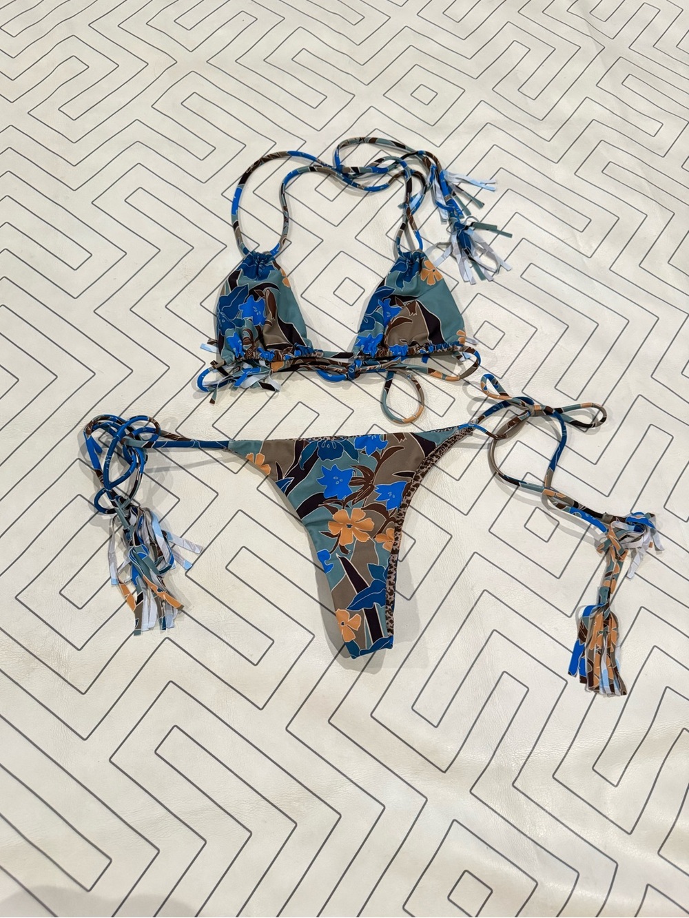 Acacia Dark Floral Tie-Side Triangle Bikini